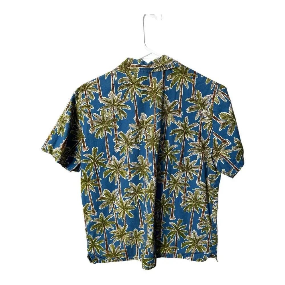 Go barefoot boys medium button down Hawaiian shirt palm trees vacation cruise
